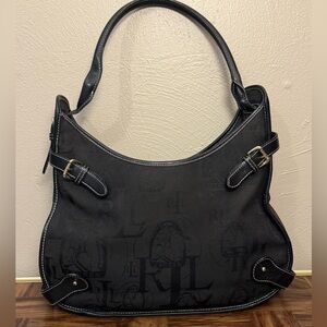 Ralph Lauren Black Classic Shoulder Bag Purse Preppy Horse Equestrian Theme